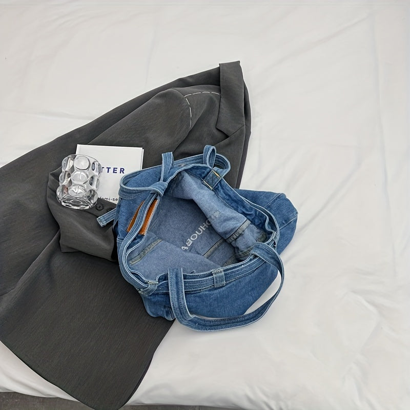 Denim Canvas Tote Bag Large Capacity Shoulder Bag Vintage Y2K Hobo Bag