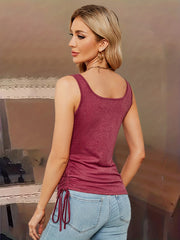 Solid Drawstring Tank Top Button Front