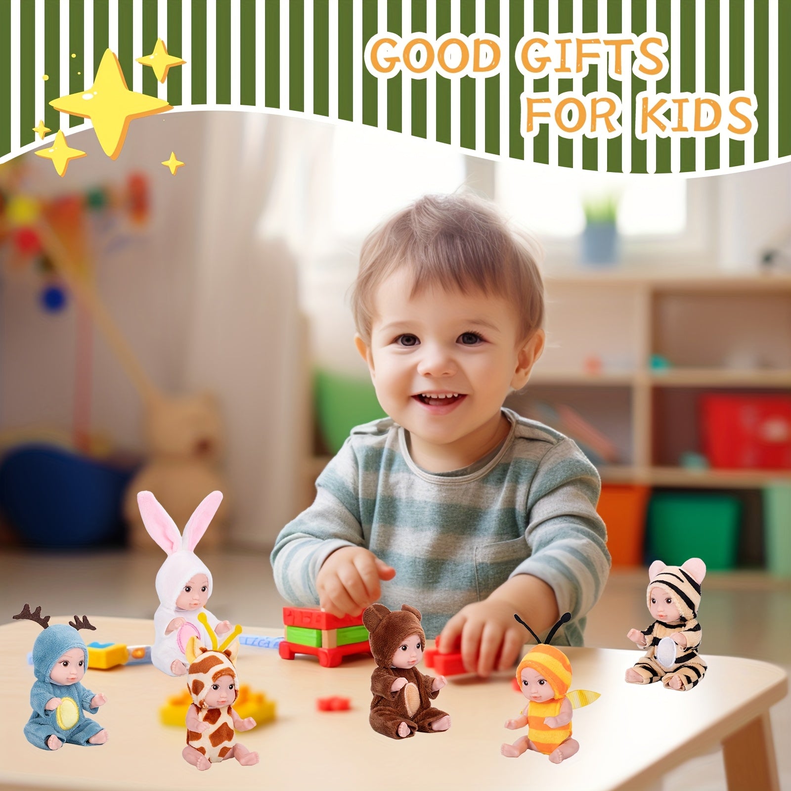 6pcs Baby Doll Set with Animal Outfits & Accessories for Kids Role Play