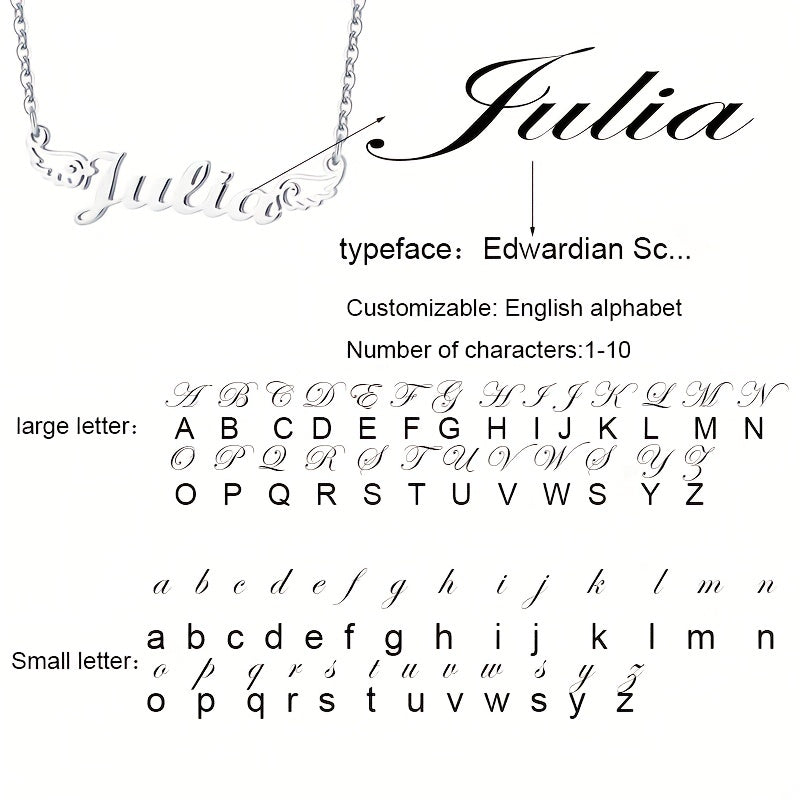 Personalized Angel Wings Pendant Name Necklace Custom Engraved Letter Hollow Cut