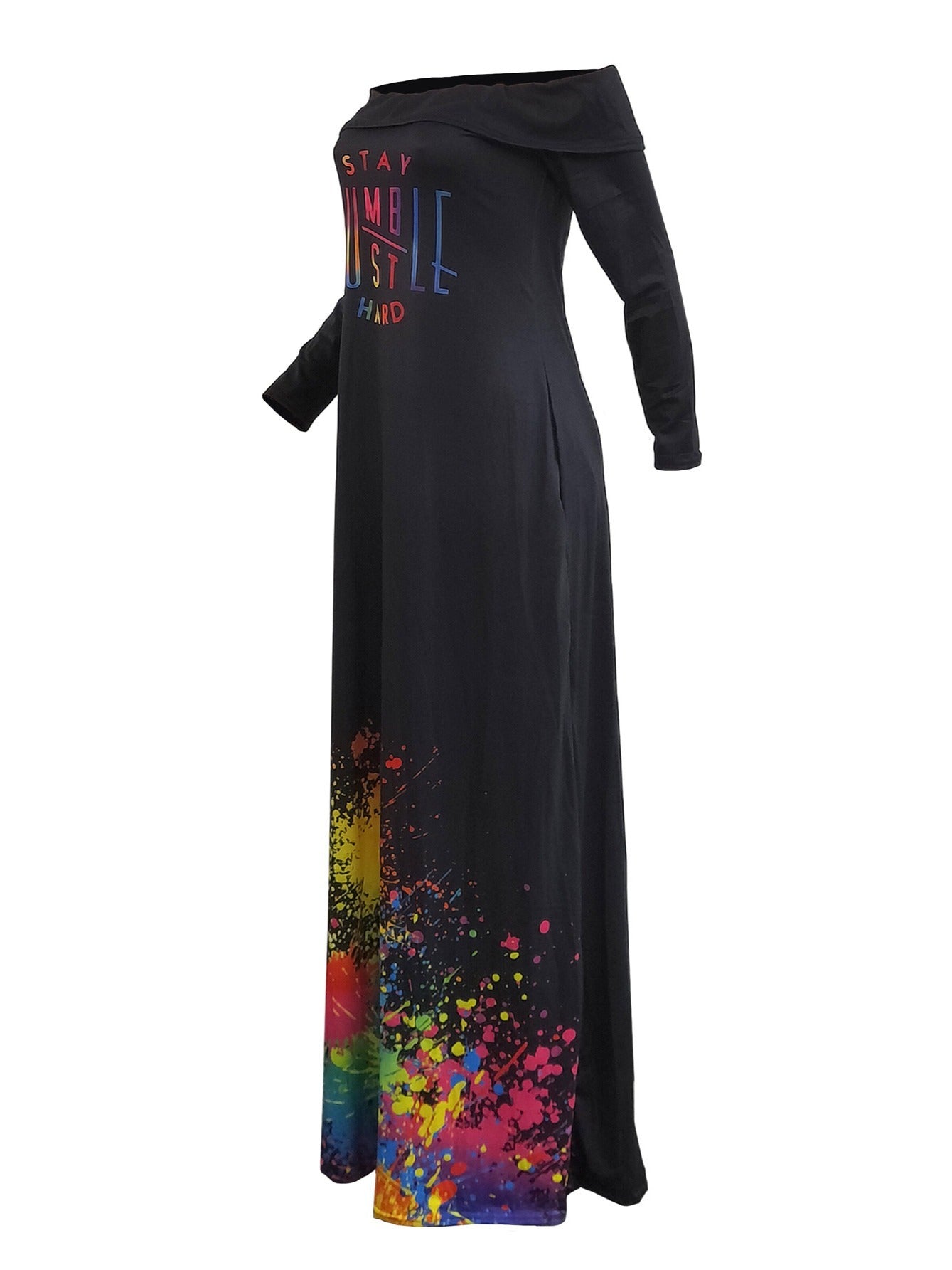 Off Shoulder Letter Print Dress Casual Long Sleeve Dress