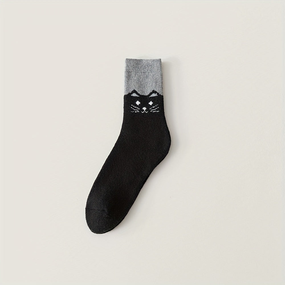 6 Pairs Cartoon Cat Socks Women's Mid Tube Stockings