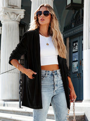 Open Front Flap Pockets Cardigan Long Sleeve Outwear for Fall/Winter