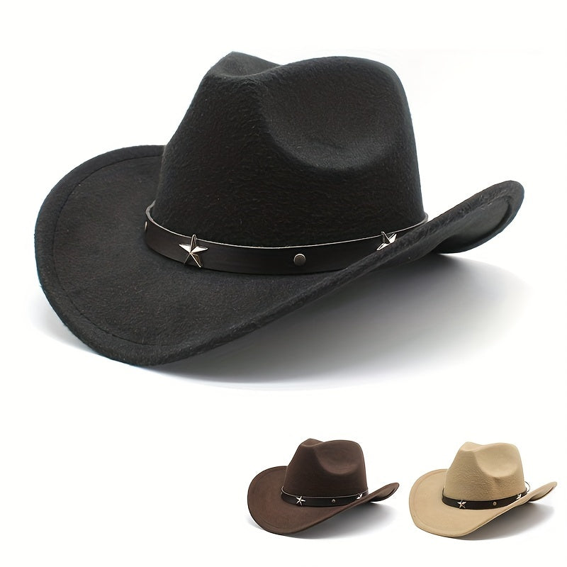 Men's Punk Style Cowboy Hat Five pointed Star British Jazz Wide Brim Hat