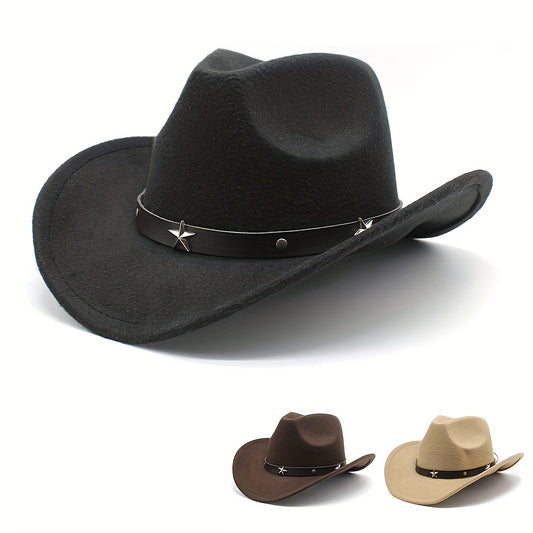 Men's Punk Style Cowboy Hat Five pointed Star British Jazz Wide Brim Hat