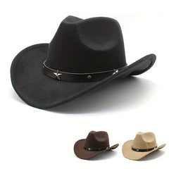 Men's Punk Style Cowboy Hat Five pointed Star British Jazz Wide Brim Hat