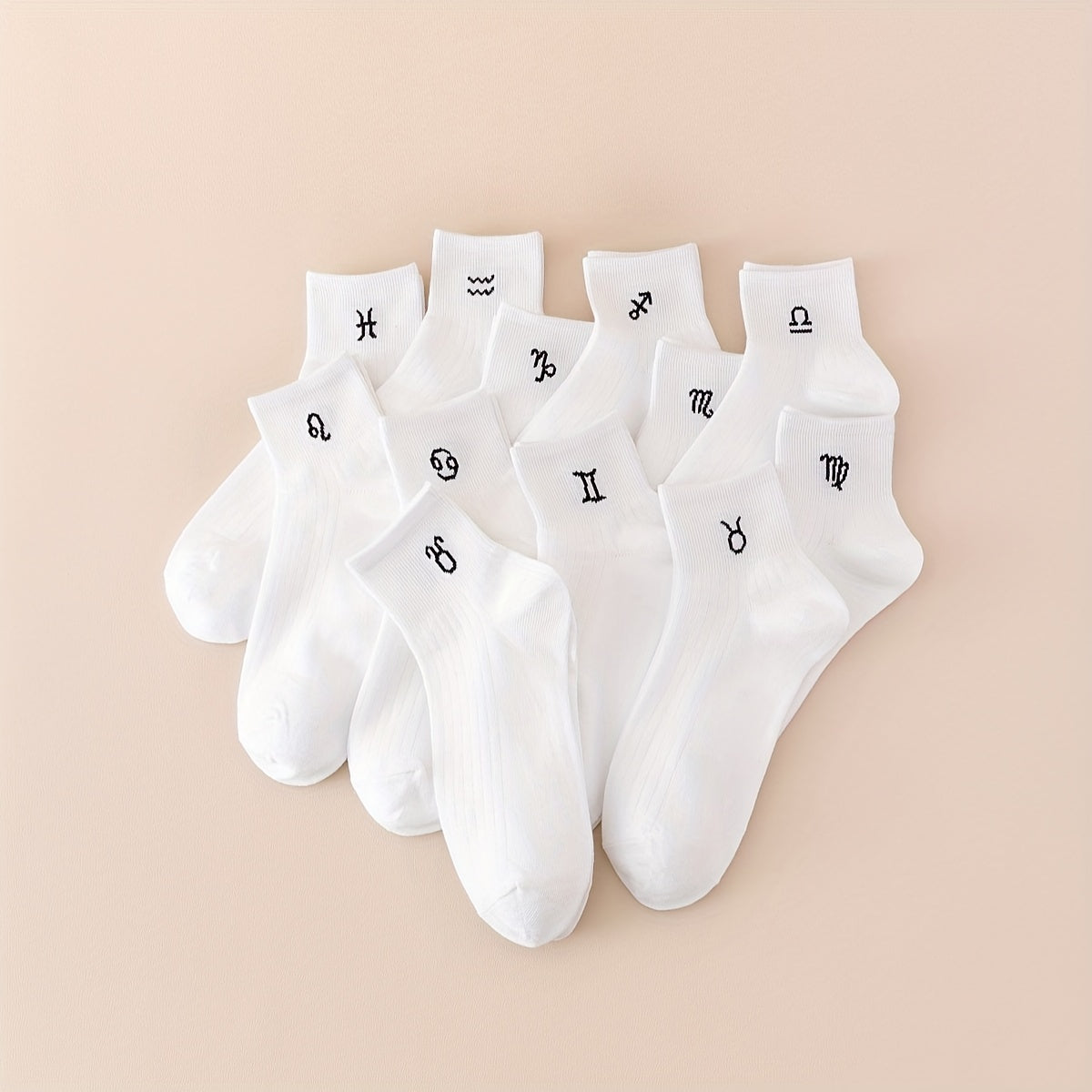 12 Pairs Constellation Print Socks Comfy & Breathable Crew Short Socks