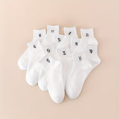 12 Pairs Constellation Print Socks Comfy & Breathable Crew Short Socks