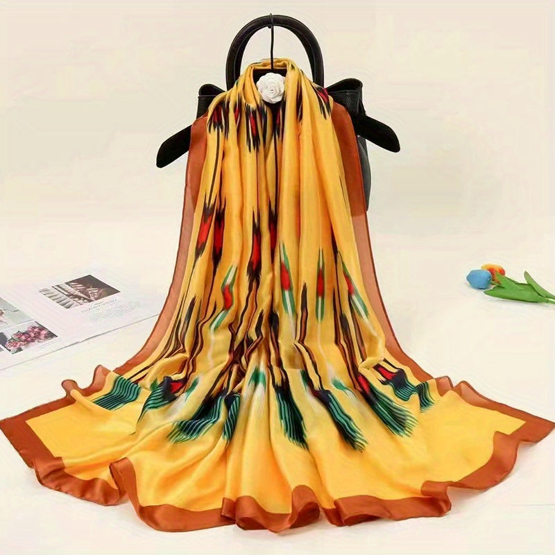 Peacock Feather Print Satin Scarf Thin Shawl Head Wrap