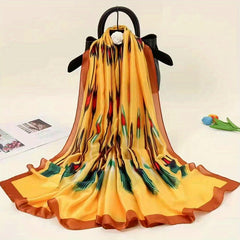 Peacock Feather Print Satin Scarf Thin Shawl Head Wrap
