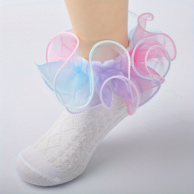 Girls Rainbow Double Layer Lace Ruffle Princess Socks