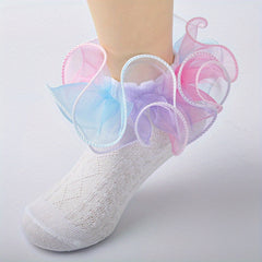 Girls Rainbow Double Layer Lace Ruffle Princess Socks