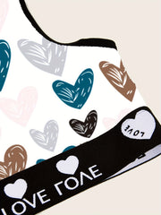  Women's Graffiti Heart Print Racer Back Sports Bra