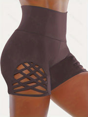  Solid Criss Cross High Rise Wide Band Waist Skinny Shorts