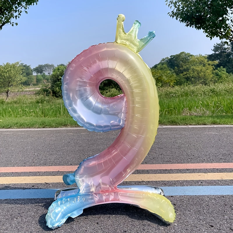 1pc Gradient Number Crown Balloons 0-9 Digital Aluminum Foil Balloon