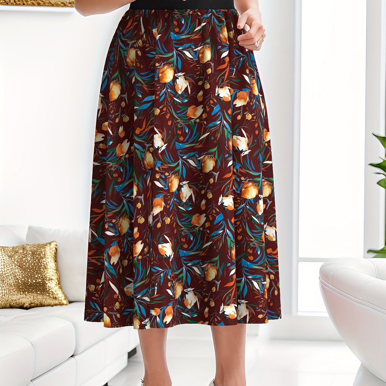  Casual Skirt Women's Plus Floral Print Maxi Skirt