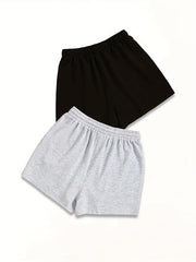 2 Pack Plus Size Casual Shorts Set Women's Plus Letter Print