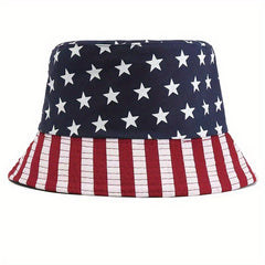 American Flag Print Bucket Hat Reversible Sunshade Fisherman Cap