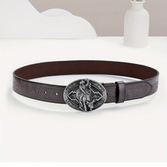 Embossed Leather Belt Retro Casual Western Cowboy Belt for Men