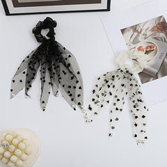 Sweet Love Heart Dot Mesh Hair Scrunchies Women Elastic Hair Ties