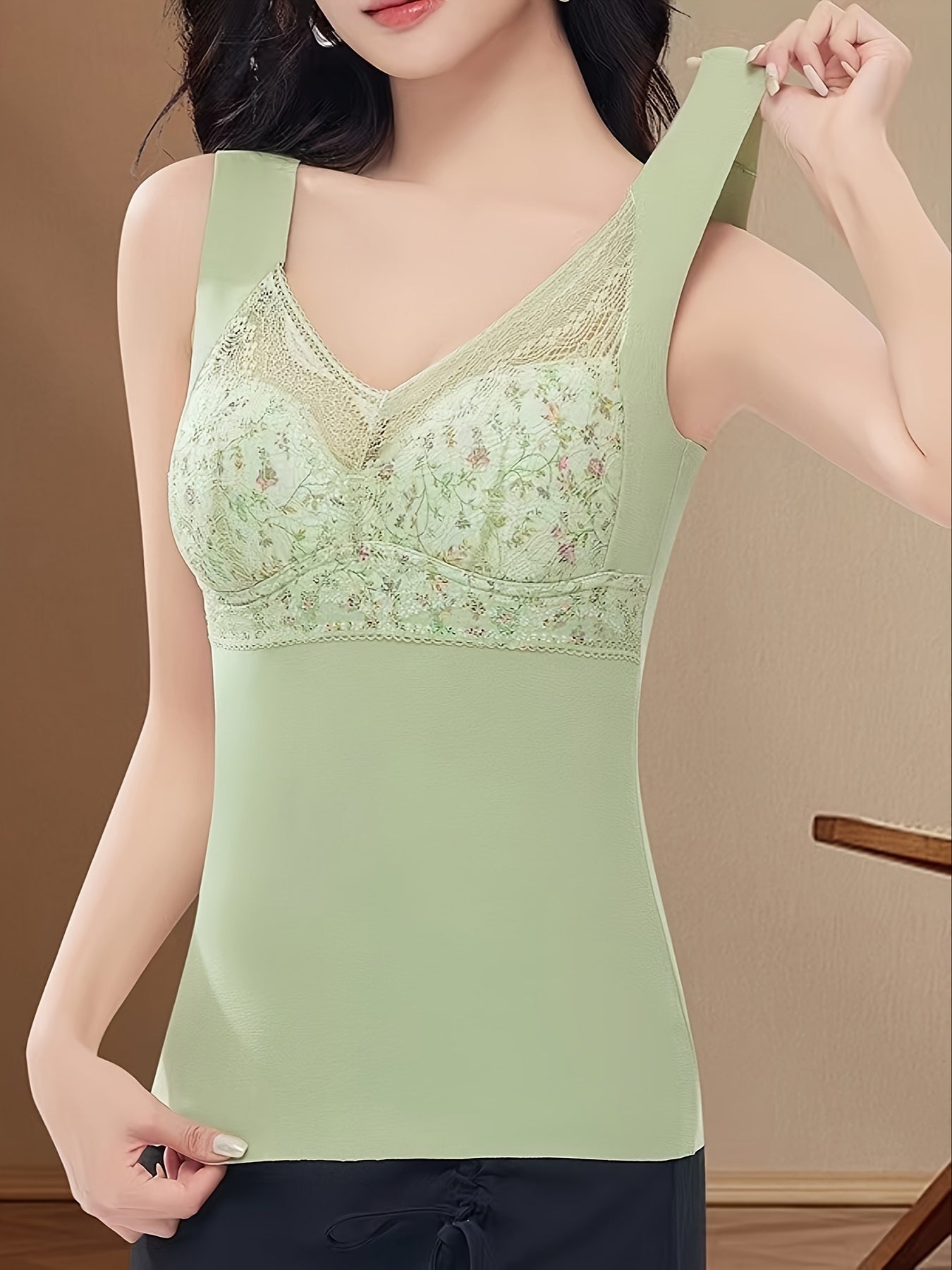 4pcs Floral Print Tank Tops Seamless Lace Top Women's Lingerie