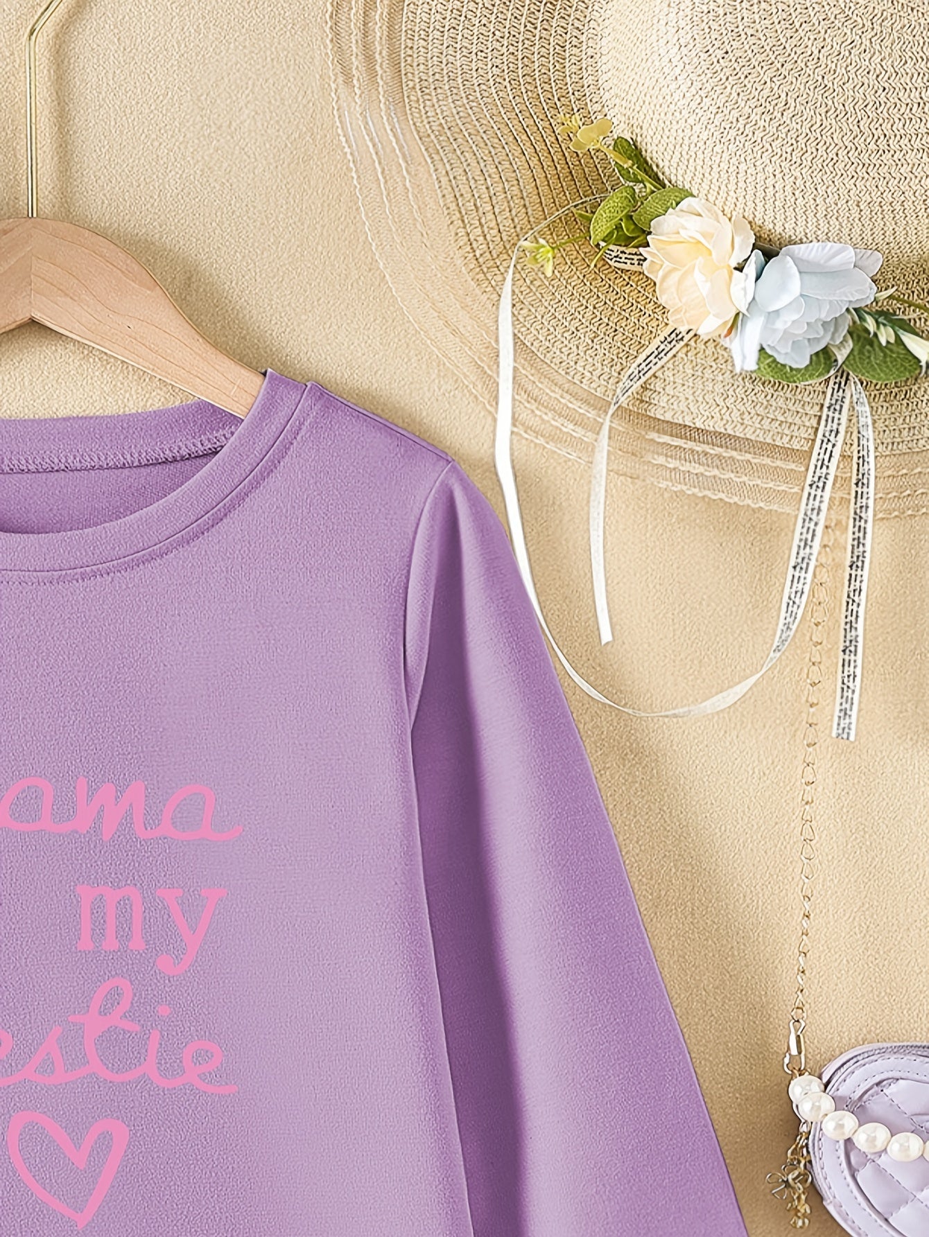 Girls' Letter Mama Is My Bestie Print Long Sleeve Dress