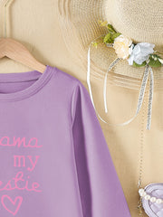 Girls' Letter Mama Is My Bestie Print Long Sleeve Dress