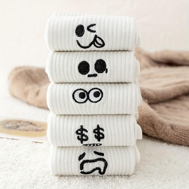 5 Pairs Cartoon Pattern Ribbed Socks for Women