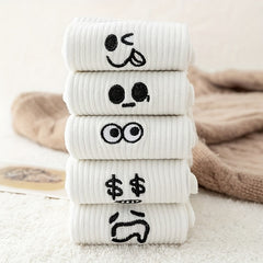 5 Pairs Cartoon Pattern Ribbed Socks for Women