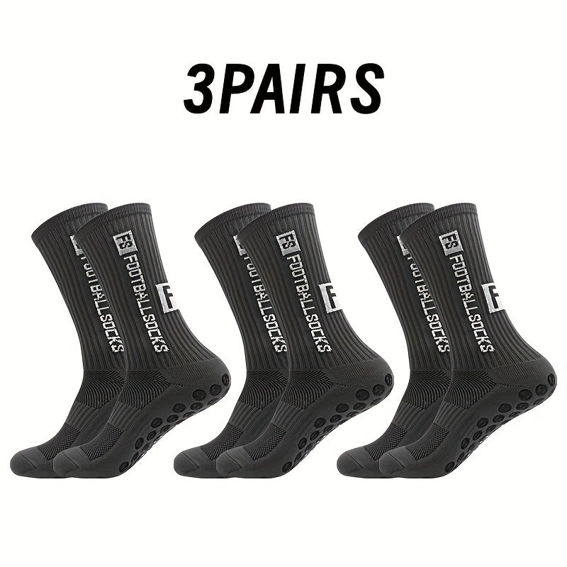 3 Pairs Breathable Soccer Socks, Letter Pattern, Non-slip, Mid-calf