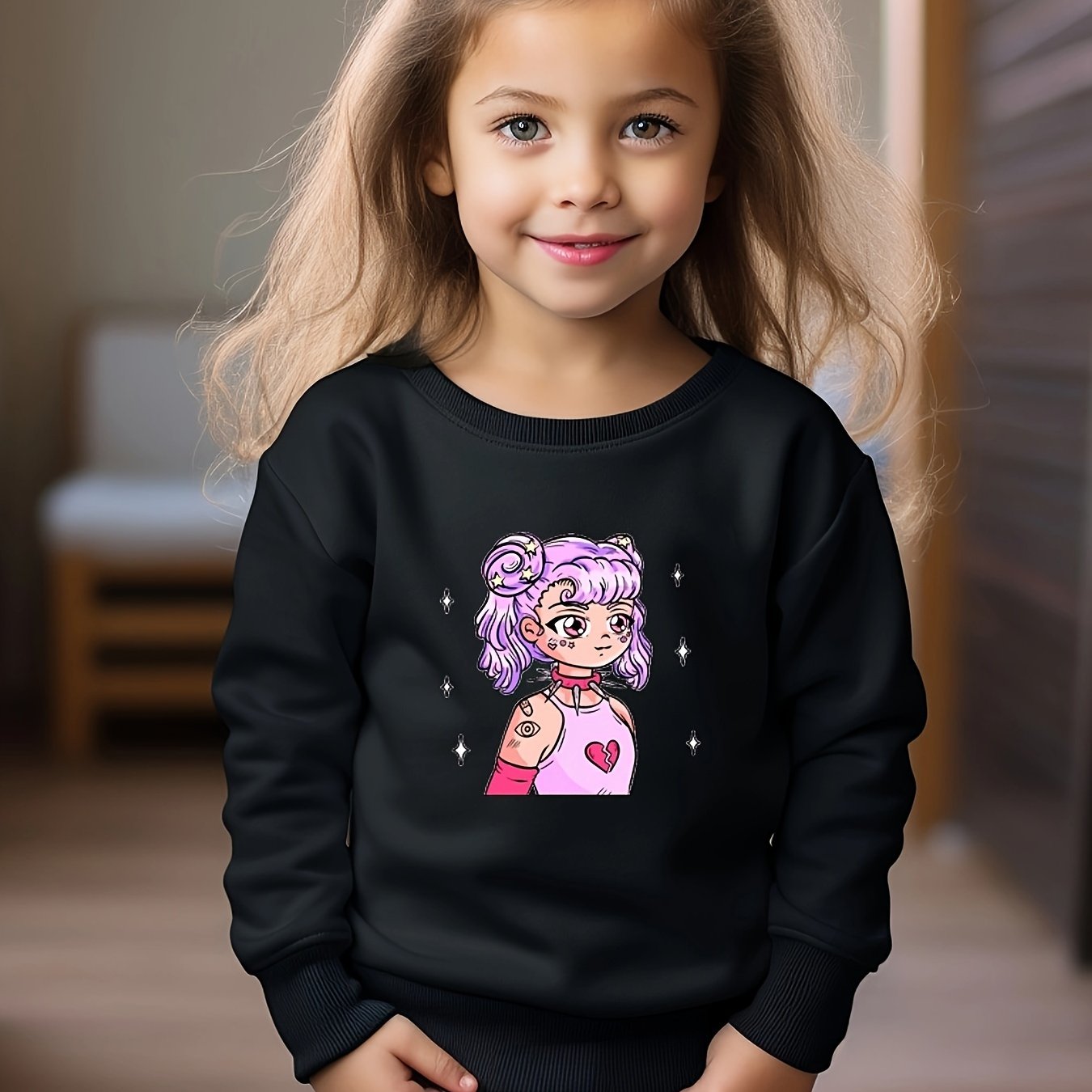 Toddler Cartoon Girl Print Long Sleeve Sweatshirt