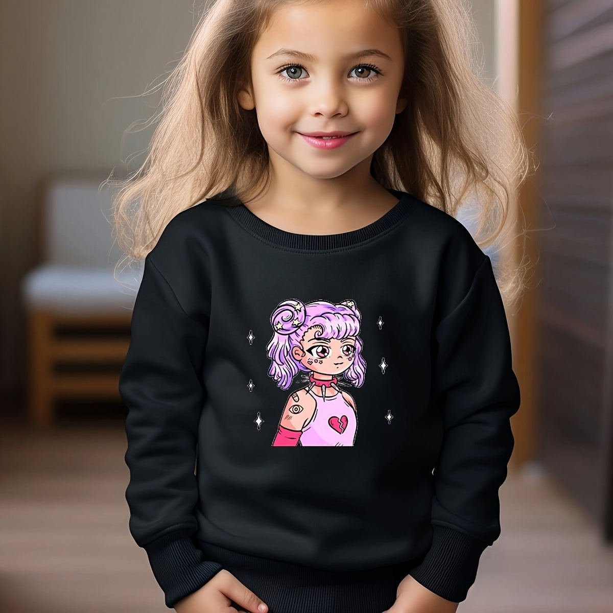 Toddler Cartoon Girl Print Long Sleeve Sweatshirt