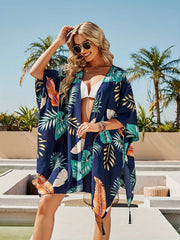 Boho Kimono Tropical Print Beach Cover Up