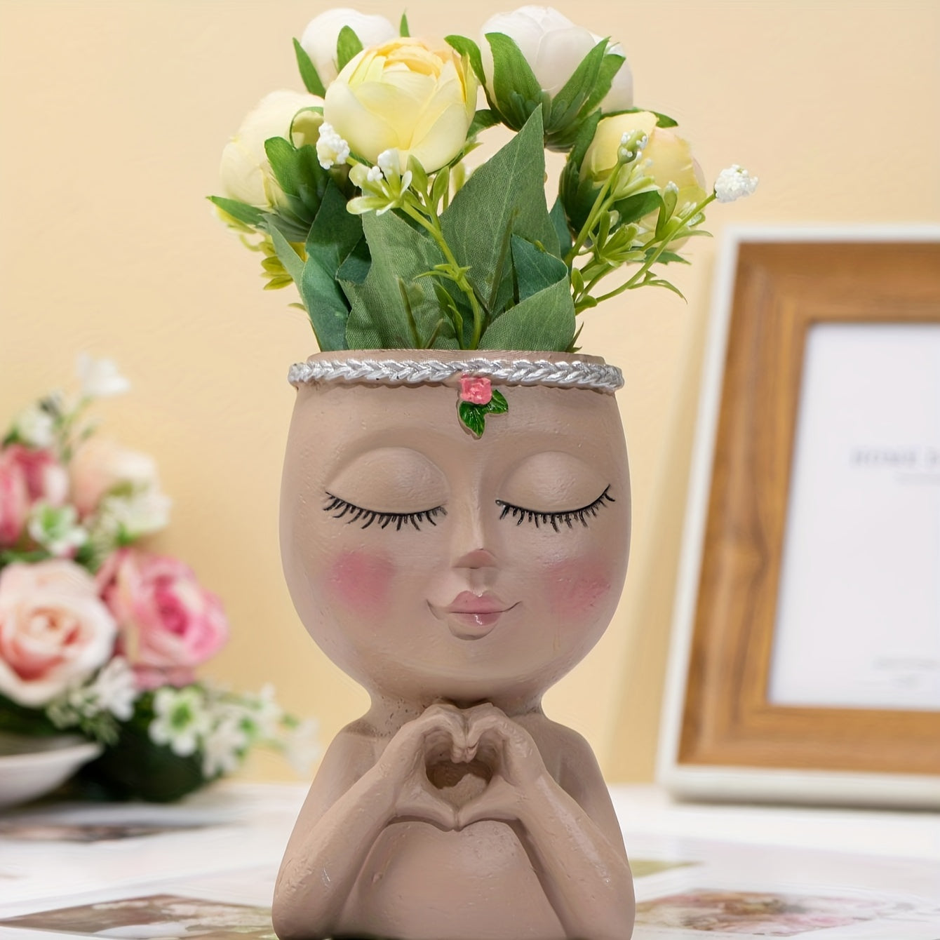 Ceramic Face Flower Pot with Drainage Hole - Home Office Garden Decor