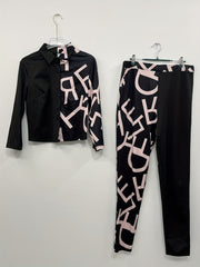  Colorblock Letter Print Shirt & Pants Set
