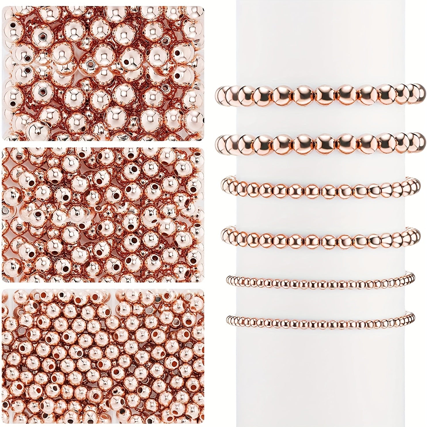 100pcs Rose Golden Round Beads Spacer Beads for DIY Bracelet Jewelry Making