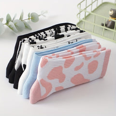 Letter & Cow Spot Print Mid Tube Socks Women's Stockings