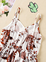 Toddler Girls Boho Flowers V neck Cami Rompers Jumpsuits