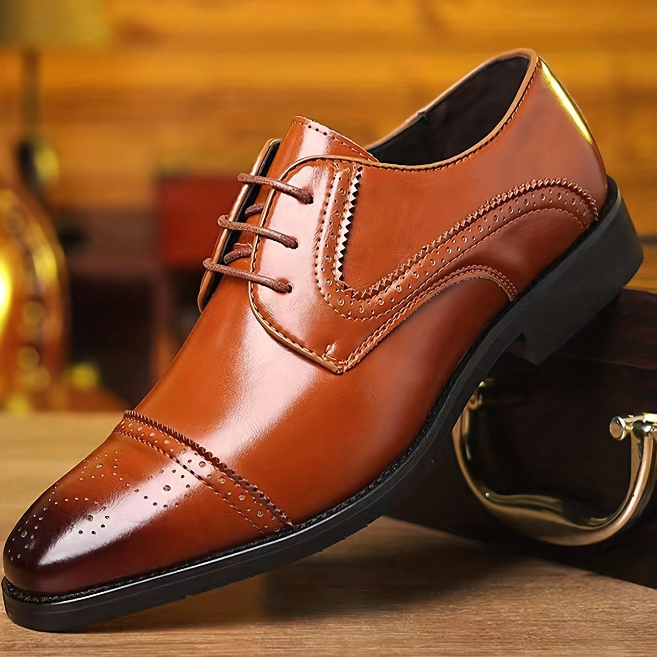 Men Ombre Perforated Lace up Oxford Shoes Non Slip Formal Shoes
