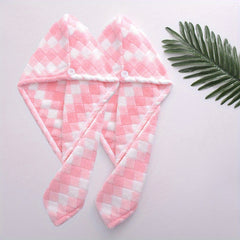 2pcs Plaid Pattern Hair Towel Wrap - Absorbent Quick Dry Coral Fleece Towels