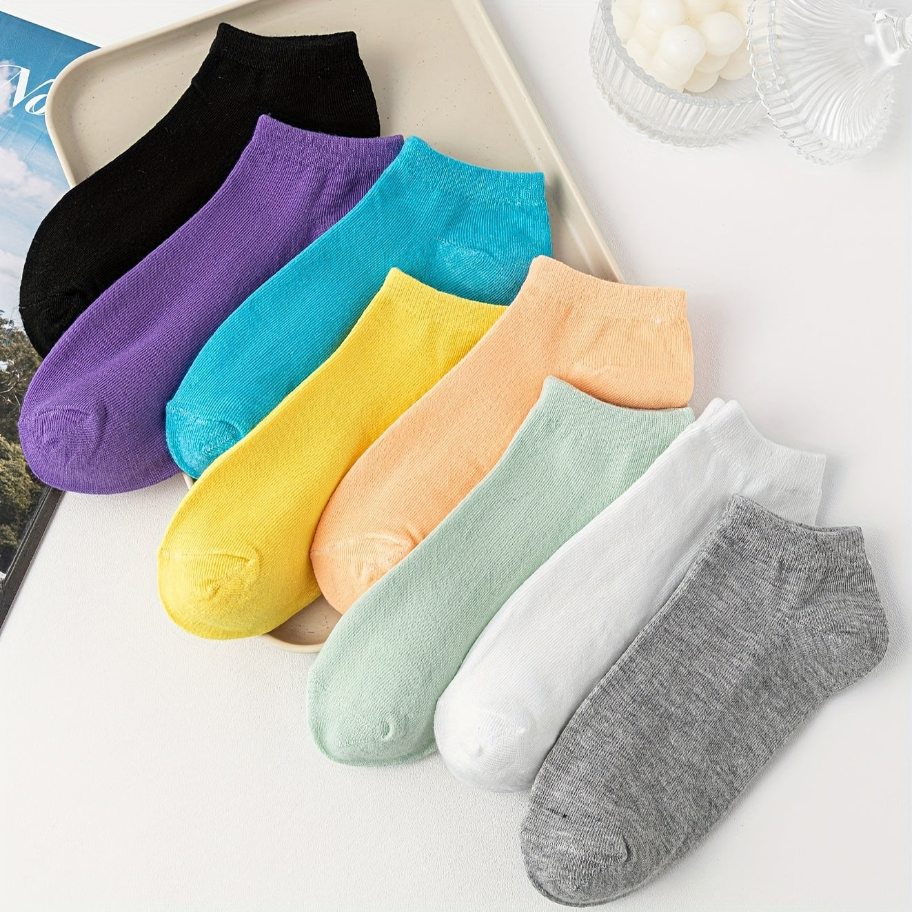 8 Pairs Crew Ankle Socks Comfy & Breathable All-match Socks Women's Stockings