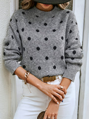  Dot Print Long Sleeve Sweater Round Neck Jumper