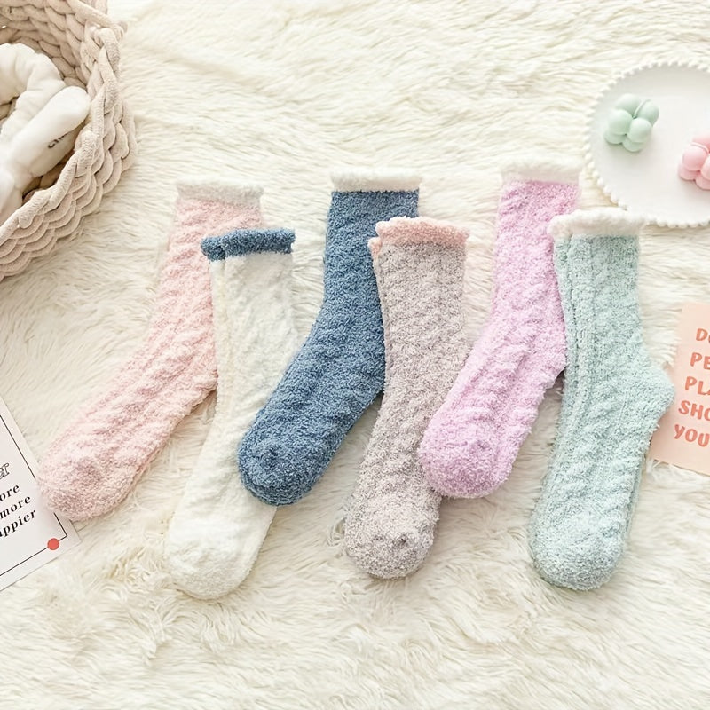 Women's Colorblock Fuzzy Socks Mid Tube Warm Stockings