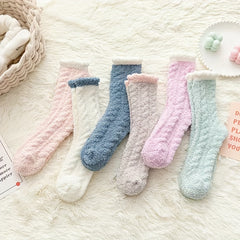 Women's Colorblock Fuzzy Socks Mid Tube Warm Stockings
