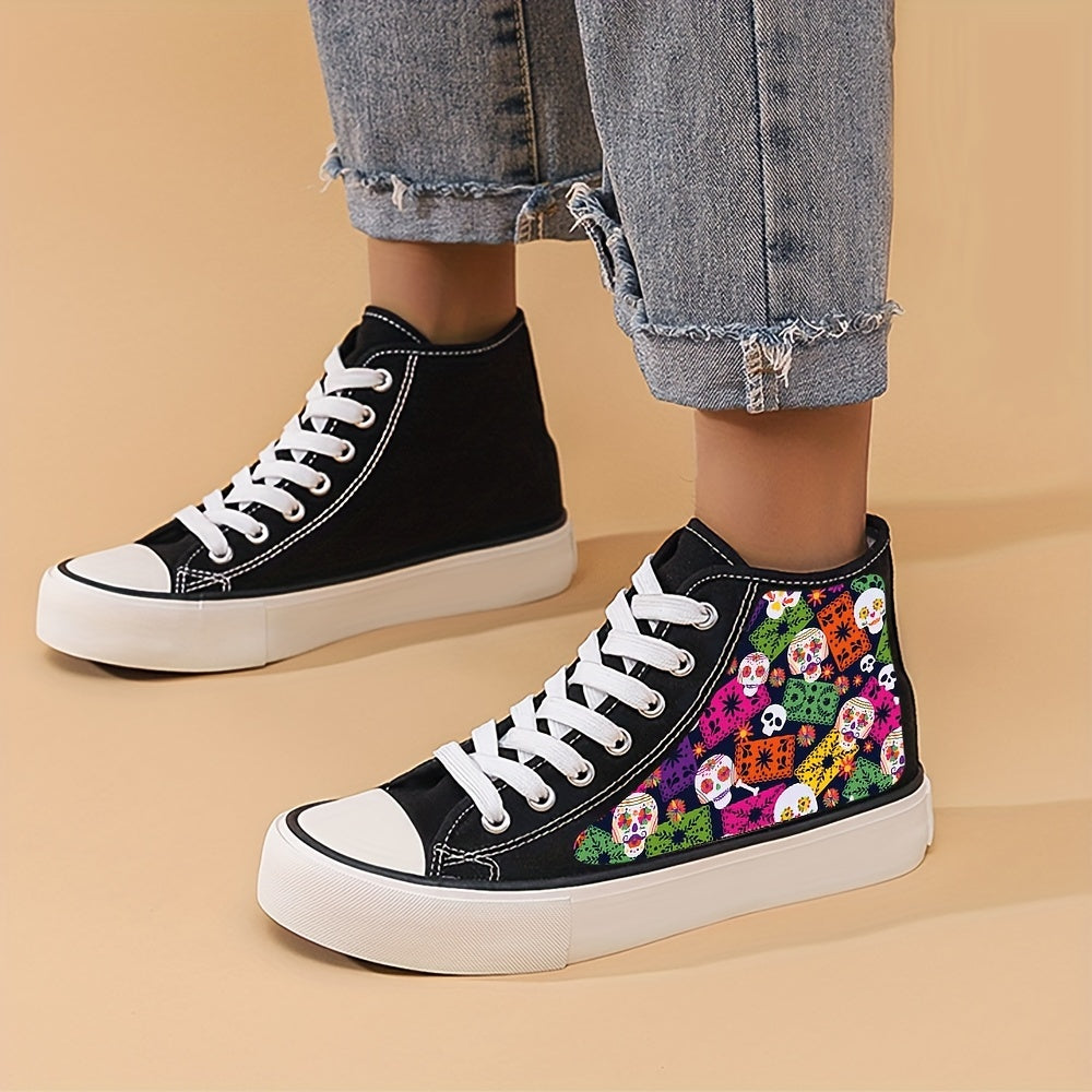 Girl's High Top Skull Pattern Skate Shoes Non Slip Casual Sneakers