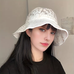 Mesh Lace Flower Embroidery Fisherman Hat for Women