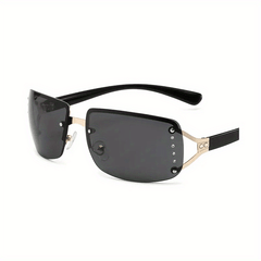Y2K Rimless Sunglasses Rhinestone Gradient Metal Glasses UV400
