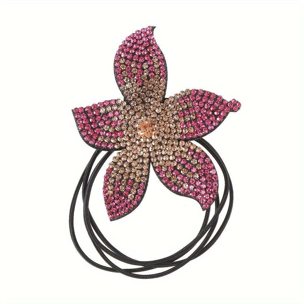 Women's Rhinestone Flower Resin Hair Tie Elastic Hair Rope
