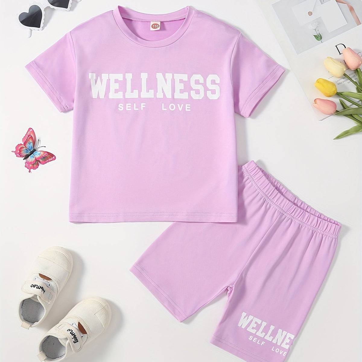 Comfortable & Stylish Girl's Suit: Letter Printed T-Shirt & Bicycle Shorts Set