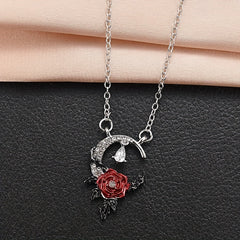 Red Flower Rhinestone Men's Pendant, Creative Crescent Design